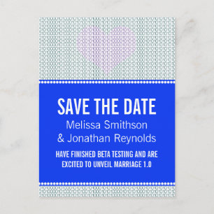 Geek Chic Save the Date Postcard, Blue w/ Heart Announcement Postcard