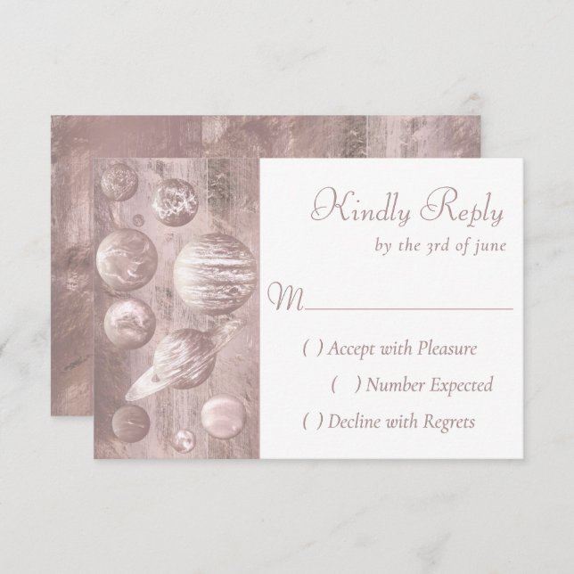 Geek Chic Wedding | Copper Rose Gold Shiny RSVP Card (Front/Back)