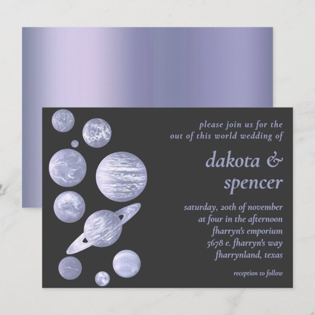Geek Chic Wedding | Dusty Lavender Purple Planets Invitation (Front/Back)
