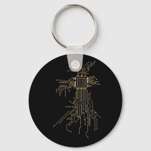 Geek Computer Processor Illustration Key Ring