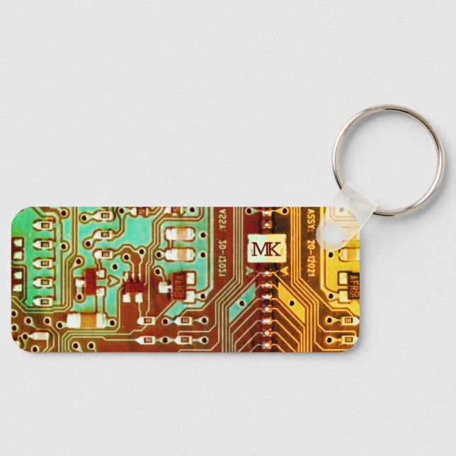 Geek Ethnic Printed Circuit Board Robotic Initials Key Ring (Front)