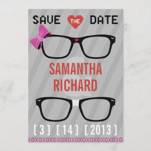 Geek Glasses  & Hearts Wedding Save the Date