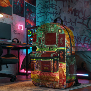 Geek & Glitch printed circuit board robotic Name Backpack