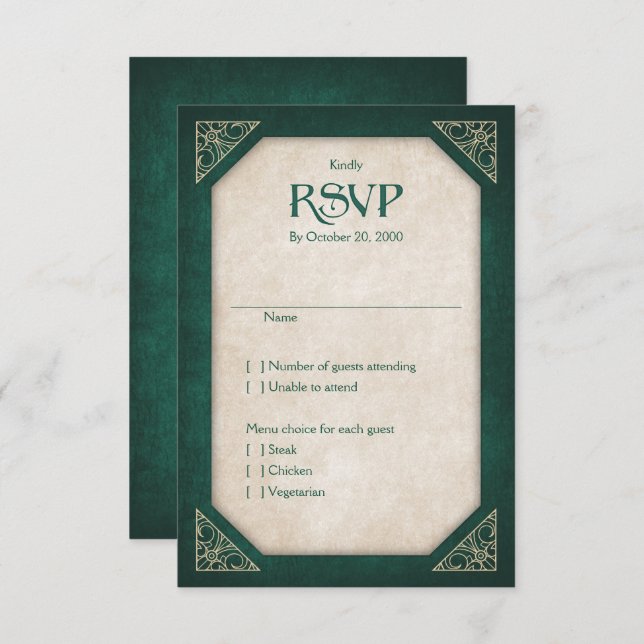 Geek Green Library Book Literary Wedding RSVP Card (Front/Back)