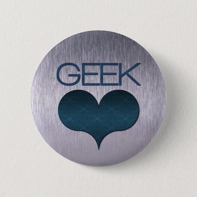Geek Love (Heart) Button, Dark Blue 6 Cm Round Badge (Front)