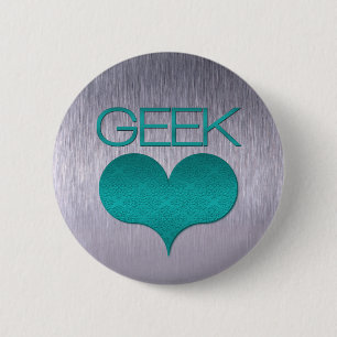 Geek Love (Heart) Button, Turquoise 6 Cm Round Badge