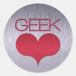 Geek Love (Heart) Stickers, Dark Pink Classic Round Sticker