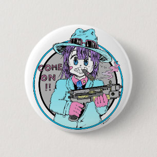Geek manga gun girl 6 cm round badge
