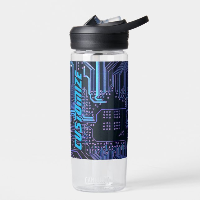 Geek Out Custom PCB Blue Electronic Circuit Board Water Bottle (Left)