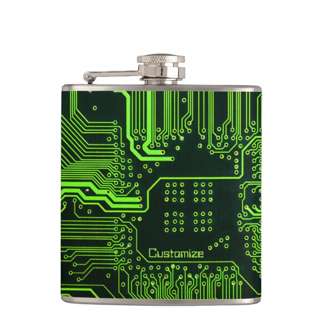 Geek Out Custom PCB Green Electronic Circuit Board Hip Flask (Front)