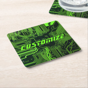 Geek Out Custom PCB Green Electronic Circuit Board Square Paper Coaster