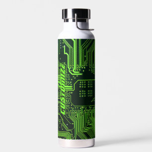 Geek Out Custom PCB Green Electronic Circuit Board Water Bottle