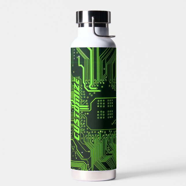 Geek Out Custom PCB Green Electronic Circuit Board Water Bottle (Left)