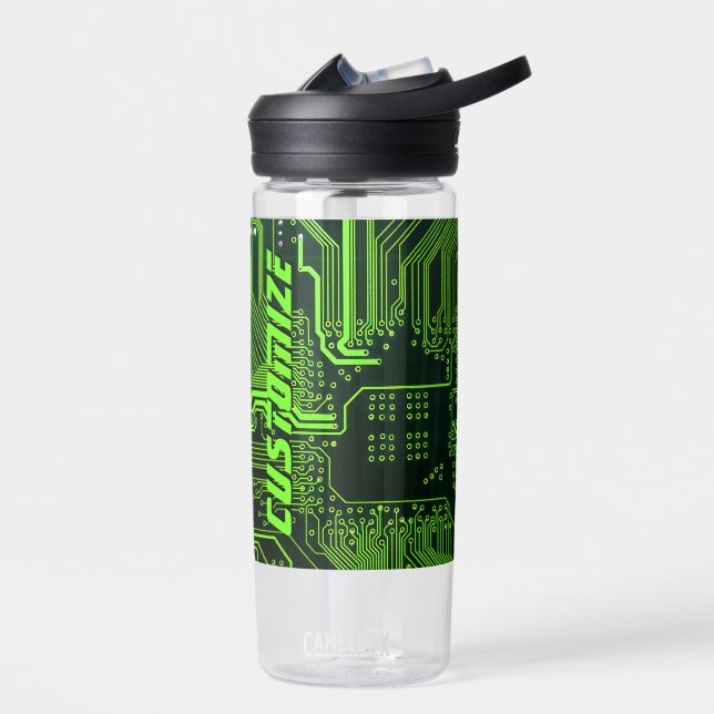 Geek Out Custom PCB Green Electronic Circuit Board Water Bottle (Left)