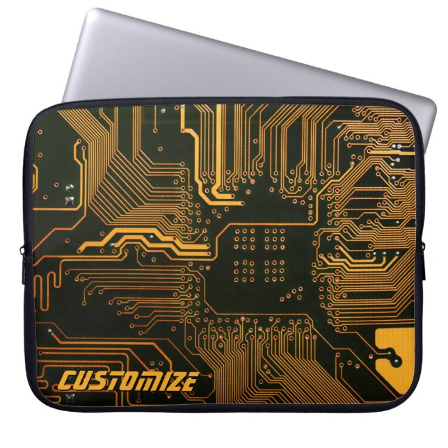 Geek Out Custom PCB Orange Circuit Board Laptop Sleeve (Front)