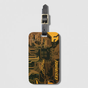Geek Out Custom PCB Orange Circuit Board Luggage Tag