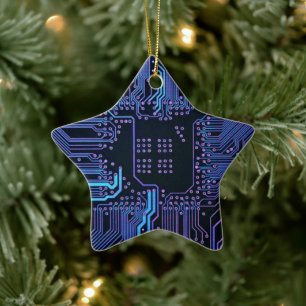 Geek Out Nerd PCB Blue Electronic Circuit Board  Ceramic Ornament