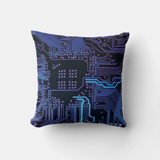 Geek Out Nerd PCB Blue Electronic Circuit Board  Cushion (Front)