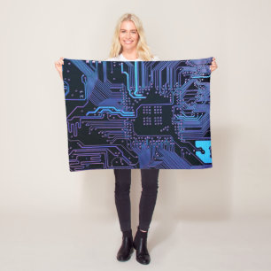 Geek Out Nerd PCB Blue Electronic Circuit Board  Fleece Blanket