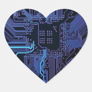 Geek Out Nerd PCB Blue Electronic Circuit Board Heart Sticker