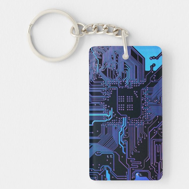 Geek Out Nerd PCB Blue Electronic Circuit Board  Key Ring (Front)