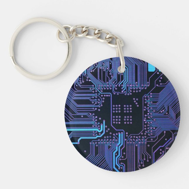 Geek Out Nerd PCB Blue Electronic Circuit Board  Key Ring (Front)