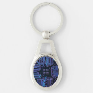 Geek Out Nerd PCB Blue Electronic Circuit Board  Key Ring