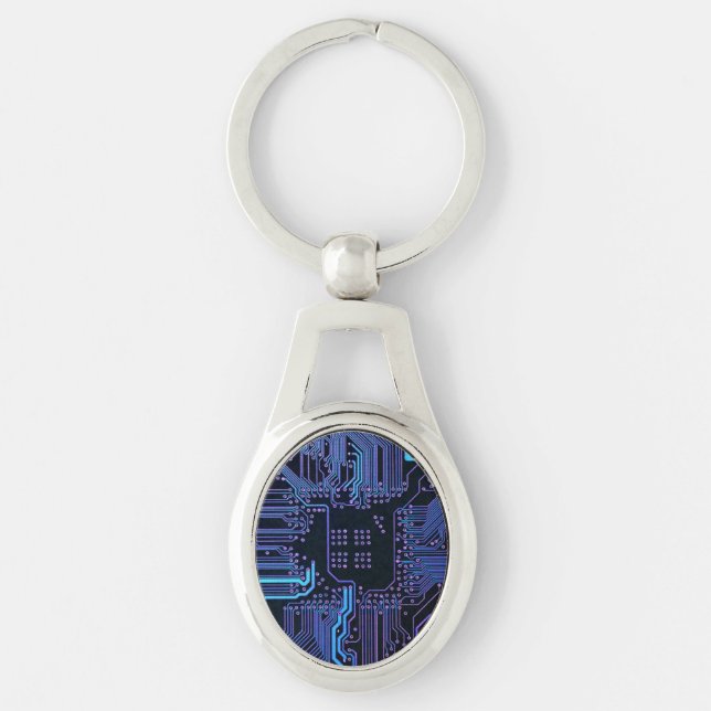 Geek Out Nerd PCB Blue Electronic Circuit Board  Key Ring (Front)