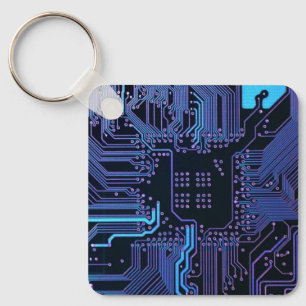 Geek Out Nerd PCB Blue Electronic Circuit Board  Key Ring