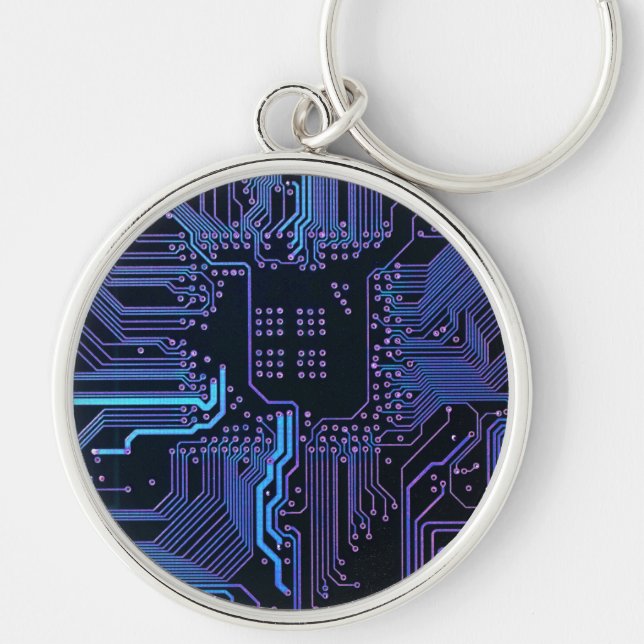 Geek Out Nerd PCB Blue Electronic Circuit Board  Key Ring (Front)