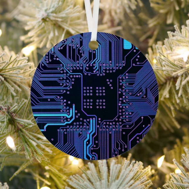 Geek Out Nerd PCB Blue Electronic Circuit Board  Metal Tree Decoration (Insitu)
