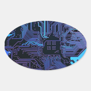 Geek Out Nerd PCB Blue Electronic Circuit Board Oval Sticker