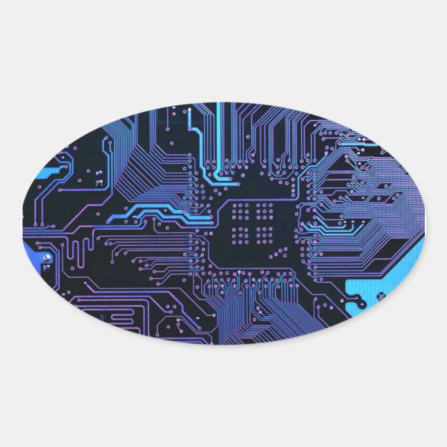 Geek Out Nerd PCB Blue Electronic Circuit Board  Oval Sticker (Front)