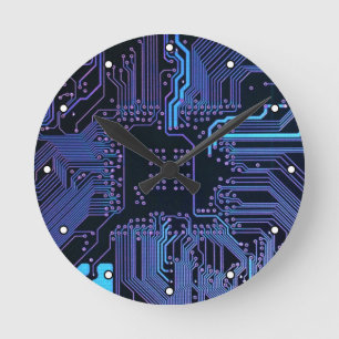 Geek Out Nerd PCB Blue Electronic Circuit Board  Round Clock