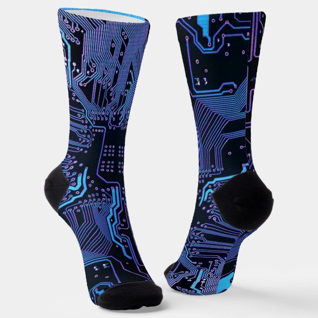 Geek Out Nerd PCB Blue Electronic Circuit Board  Socks (Angled)