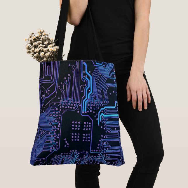 Geek Out Nerd PCB Blue Electronic Circuit Board  Tote Bag (Close Up)