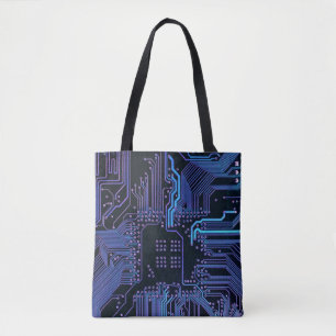 Geek Out Nerd PCB Blue Electronic Circuit Board Tote Bag