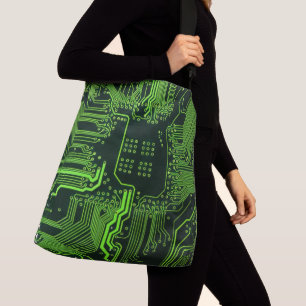 Geek Out Nerd PCB Green Electronic Circuit Board Crossbody Bag
