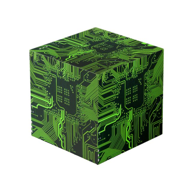 Geek Out Nerd PCB Green Electronic Circuit Board  Cube (Front Angled)
