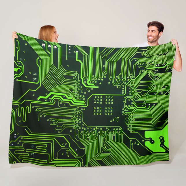 Geek Out Nerd PCB Green Electronic Circuit Board  Fleece Blanket (In Situ)