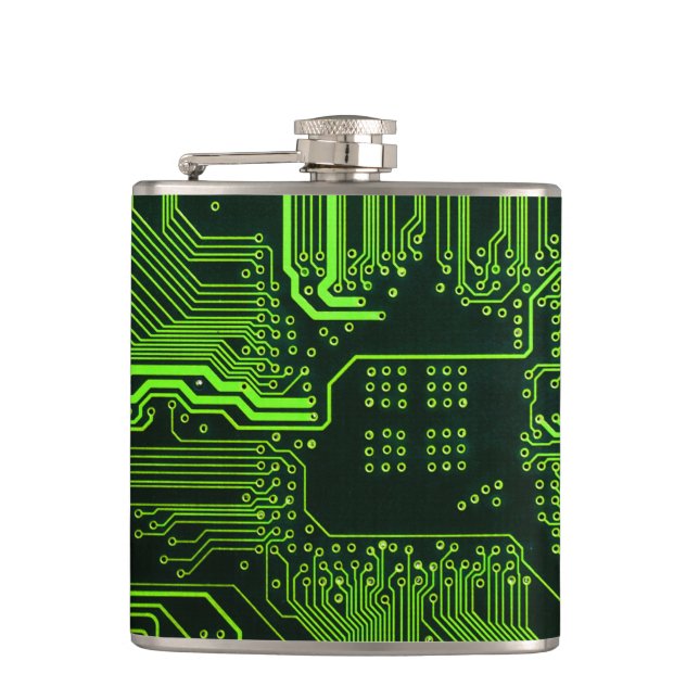 Geek Out Nerd PCB Green Electronic Circuit Board  Hip Flask (Front)