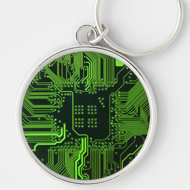 Geek Out Nerd PCB Green Electronic Circuit Board  Key Ring (Front)