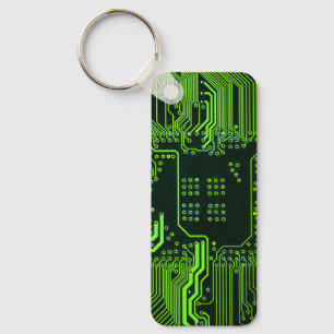 Geek Out Nerd PCB Green Electronic Circuit Board Key Ring