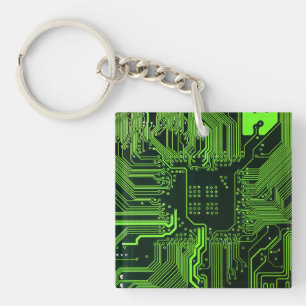 Geek Out Nerd PCB Green Electronic Circuit Board Key Ring