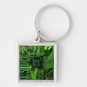 Geek Out Nerd PCB Green Electronic Circuit Board Key Ring
