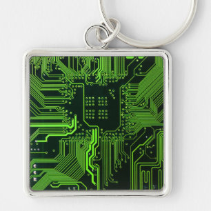Geek Out Nerd PCB Green Electronic Circuit Board Key Ring