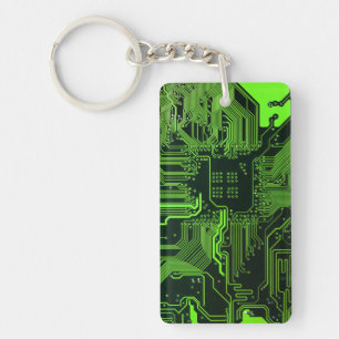 Geek Out Nerd PCB Green Electronic Circuit Board Key Ring