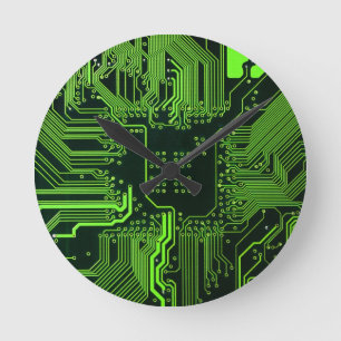 Geek Out Nerd PCB Green Electronic Circuit Board  Round Clock