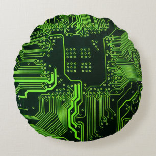 Geek Out Nerd PCB Green Electronic Circuit Board  Round Cushion