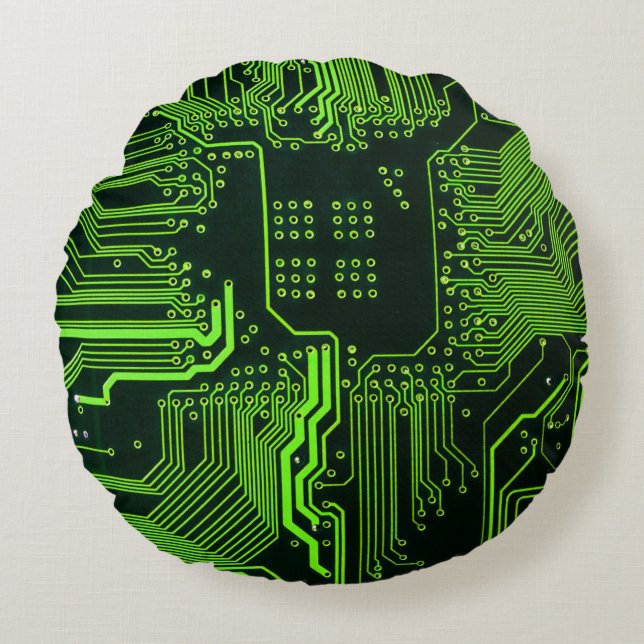 Geek Out Nerd PCB Green Electronic Circuit Board  Round Cushion (Front)